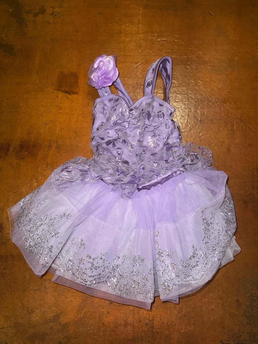 Weissman AC6521 Dance Costume Tutu Dress Size XSC Purple Glitter Lace
